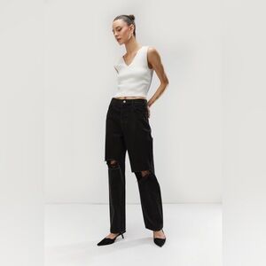 Oat + Fort STRAIGHT LEG RIPPED JEANS Black Size 28 Organic Cotton